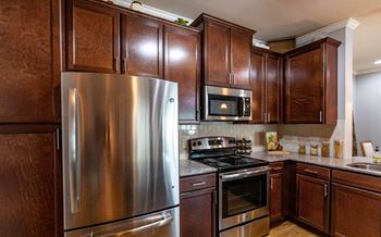 Fully equipped kitchen with stainless steel appliances